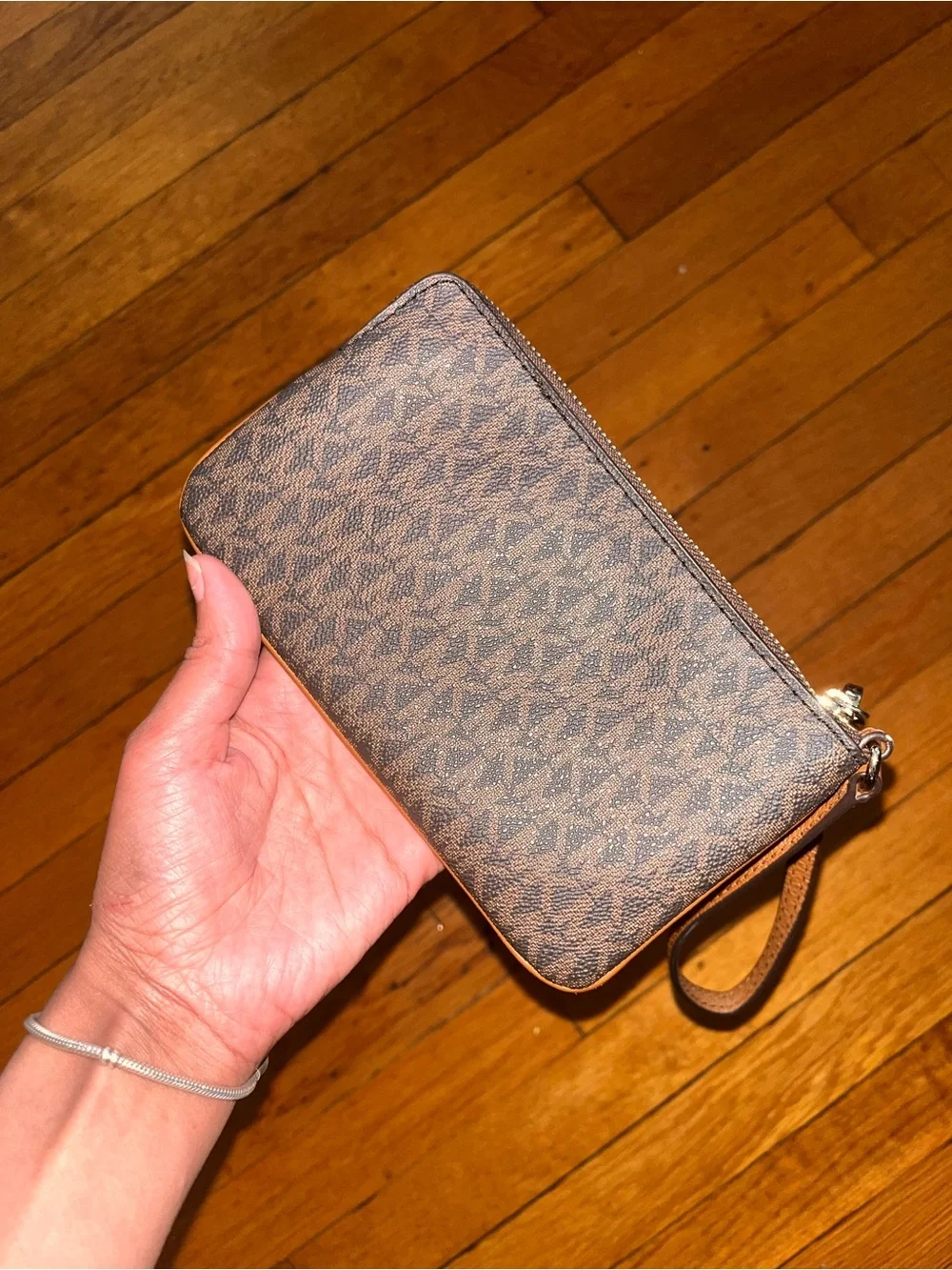 Michael Kors Brown Signature Zip Wristlet